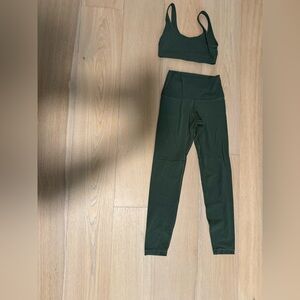 Aritzia Dark Green High-Waisted Leggings and bra